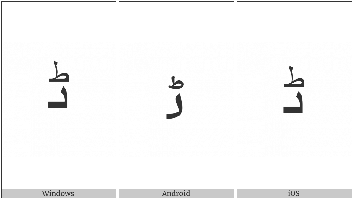 Arabic Letter Tteh Initial Form on various operating systems