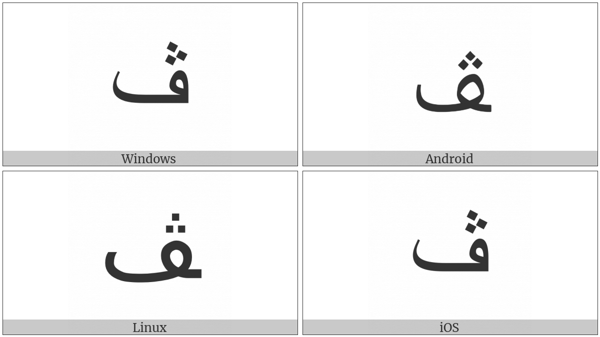 Arabic Letter Veh Final Form on various operating systems