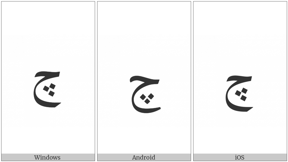 Arabic Letter Tcheh Isolated Form on various operating systems