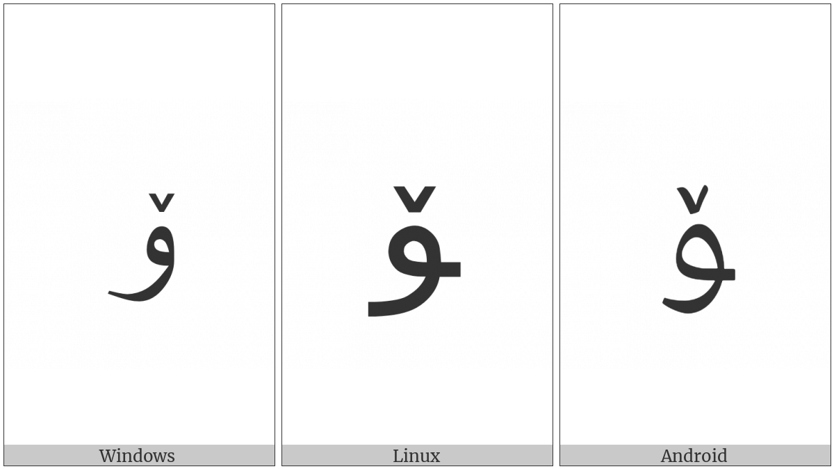 Arabic Letter Oe Final Form on various operating systems