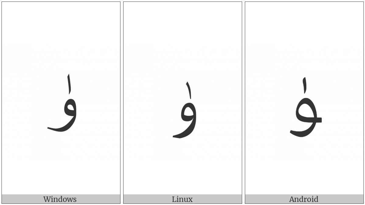 Arabic Letter Yu Final Form on various operating systems