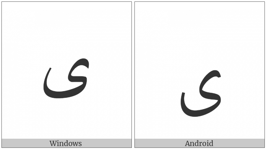 Arabic Letter Farsi Yeh Isolated Form on various operating systems