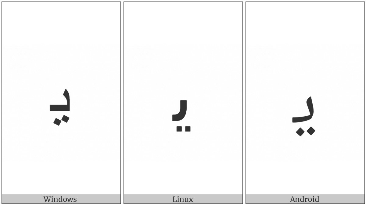 Arabic Letter Farsi Yeh Initial Form on various operating systems