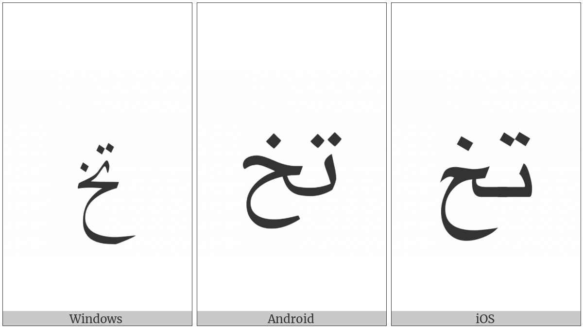 Arabic Ligature Teh With Khah Isolated Form on various operating systems