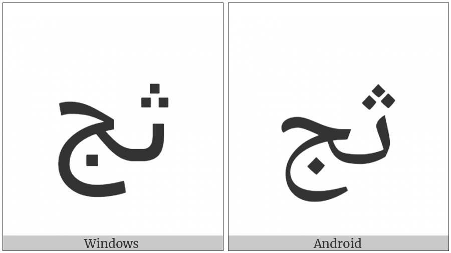 Arabic Ligature Theh With Jeem Isolated Form on various operating systems