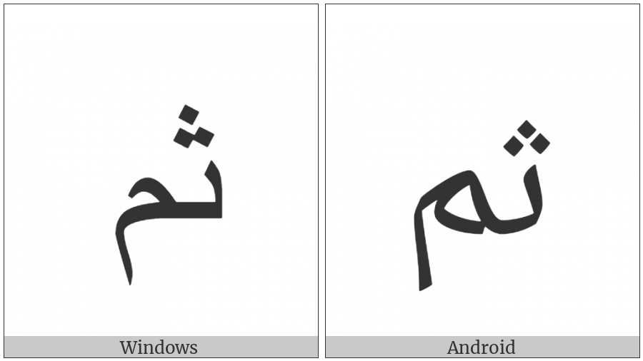 Arabic Ligature Theh With Meem Isolated Form on various operating systems