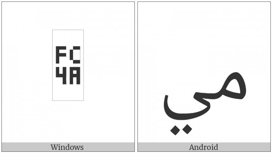 Arabic Ligature Meem With Yeh Isolated Form on various operating systems