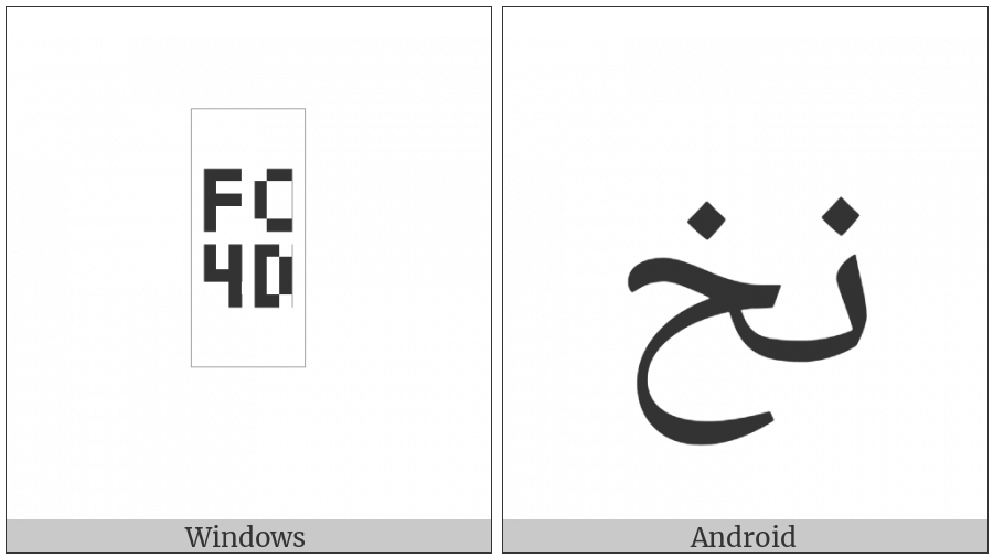 Arabic Ligature Noon With Khah Isolated Form on various operating systems