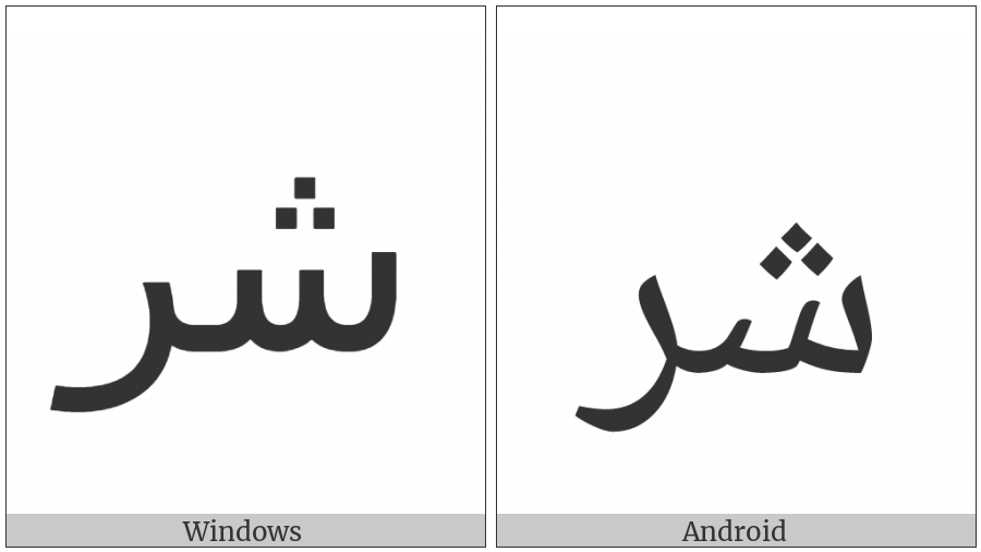 Arabic Ligature Sheen With Reh Isolated Form on various operating systems