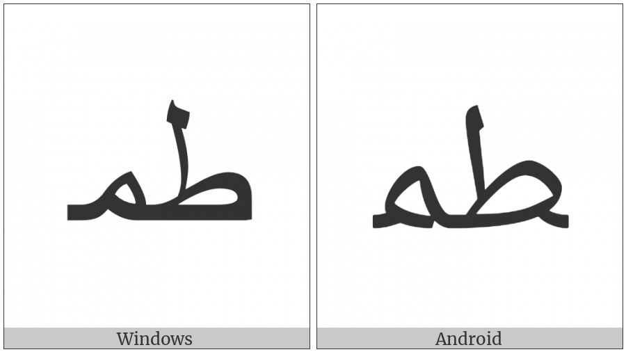 Arabic Ligature Tah With Meem Medial Form on various operating systems