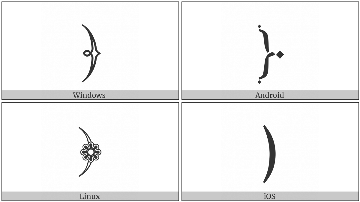 Ornate Right Parenthesis on various operating systems