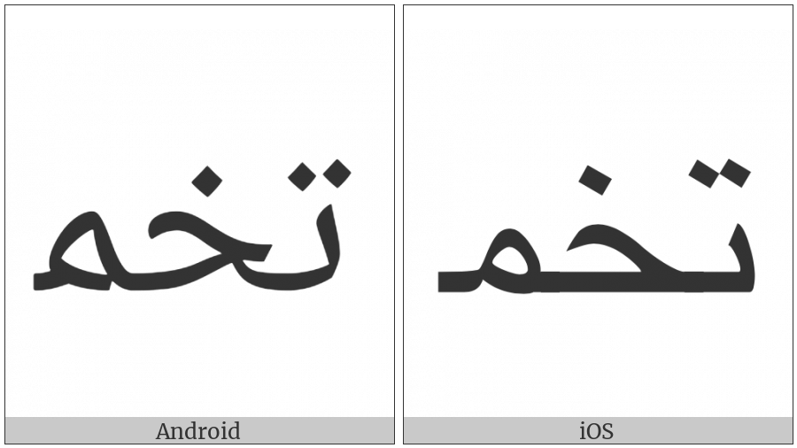 Arabic Ligature Teh With Khah With Meem Initial Form on various operating systems