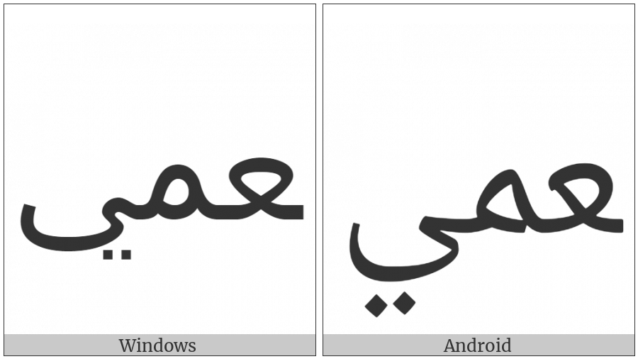 Arabic Ligature Ain With Meem With Yeh Final Form on various operating systems