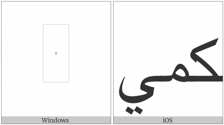 Arabic Ligature Kaf With Meem With Yeh Final Form on various operating systems