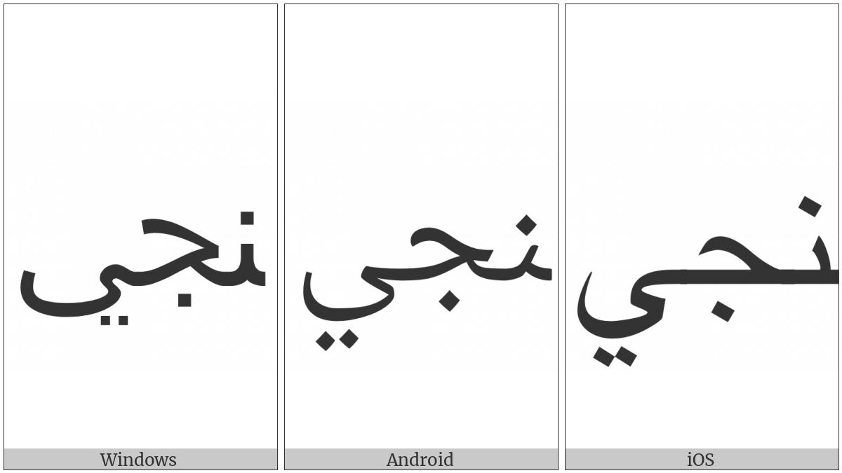 Arabic Ligature Noon With Jeem With Yeh Final Form on various operating systems