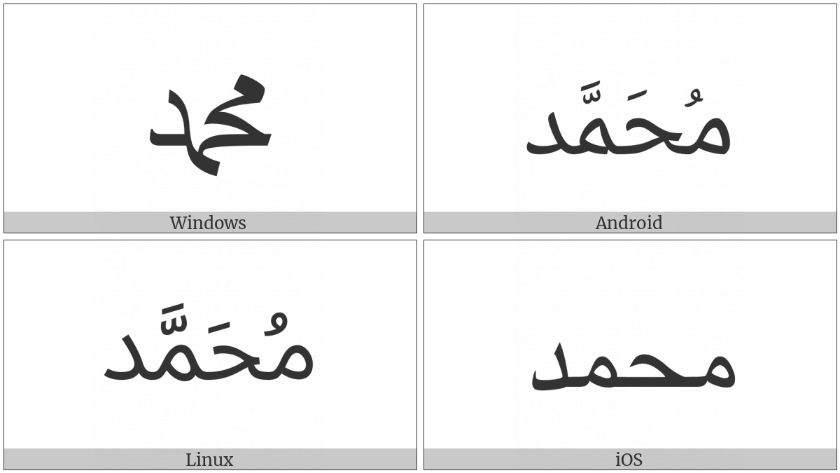 Arabic Ligature Mohammad Isolated Form on various operating systems