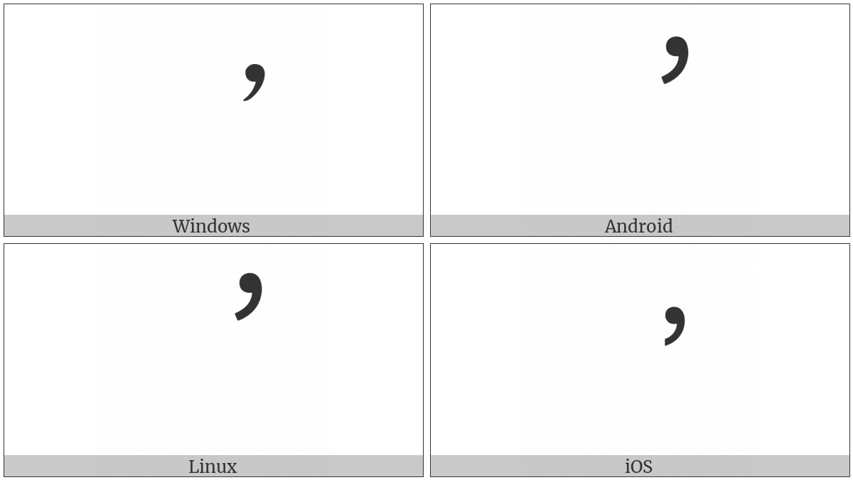 Presentation Form For Vertical Comma on various operating systems