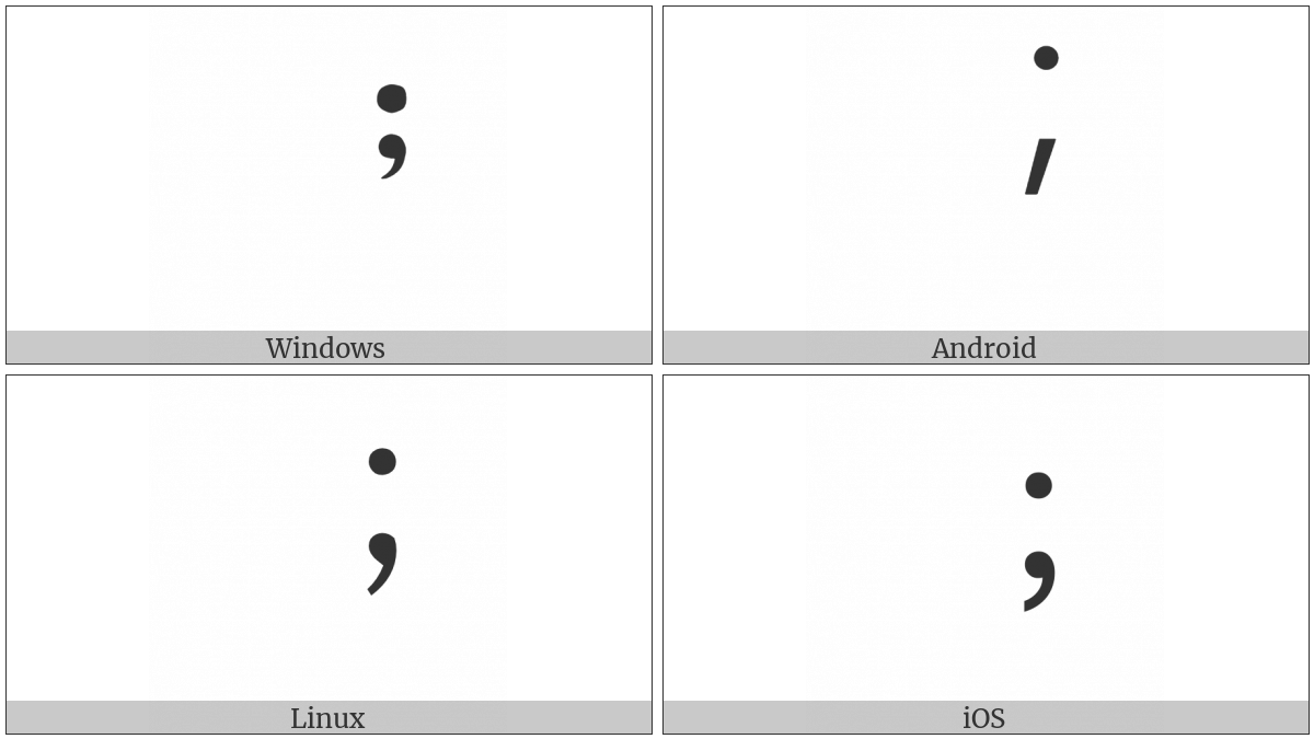 Presentation Form For Vertical Semicolon on various operating systems