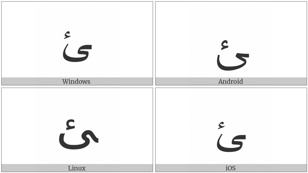 Arabic Letter Yeh With Hamza Above Final Form on various operating systems