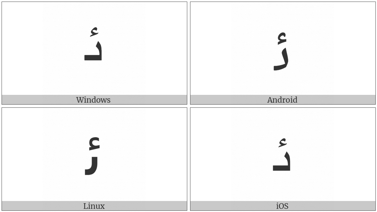 Arabic Letter Yeh With Hamza Above Initial Form on various operating systems