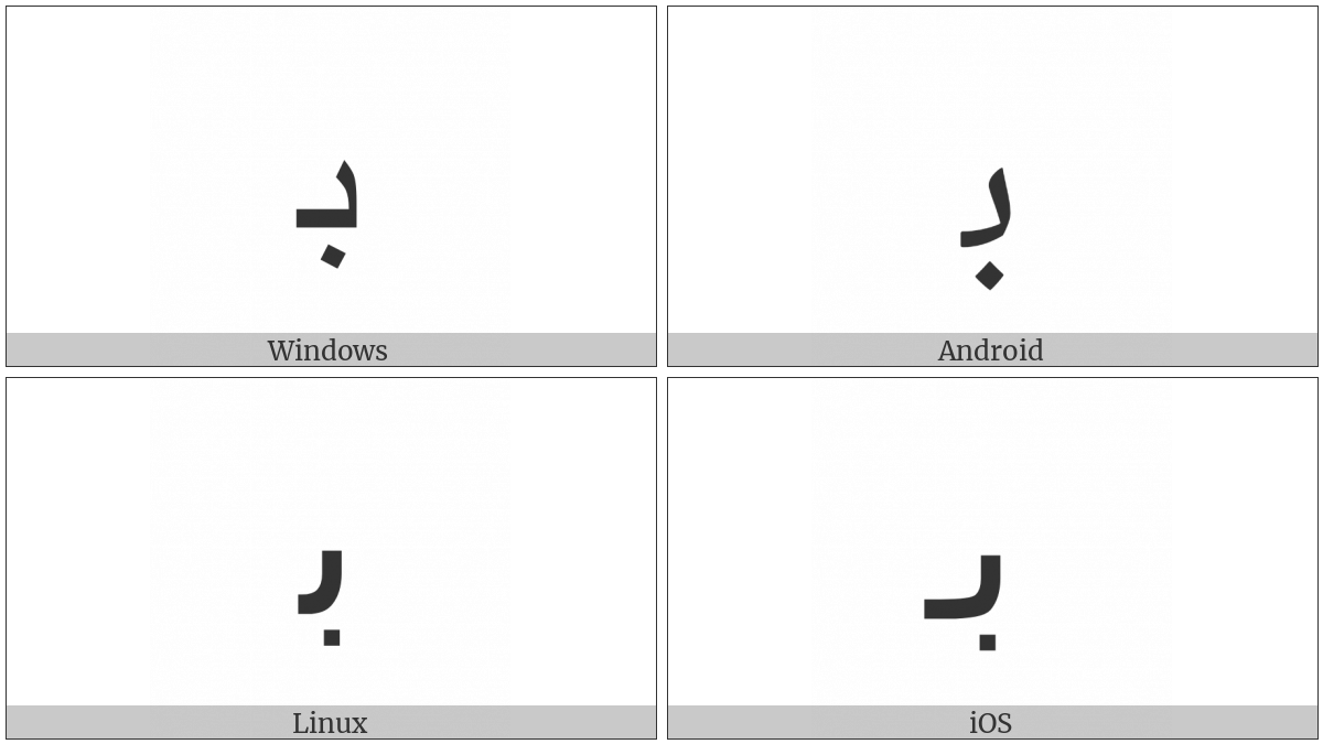 Arabic Letter Beh Initial Form on various operating systems