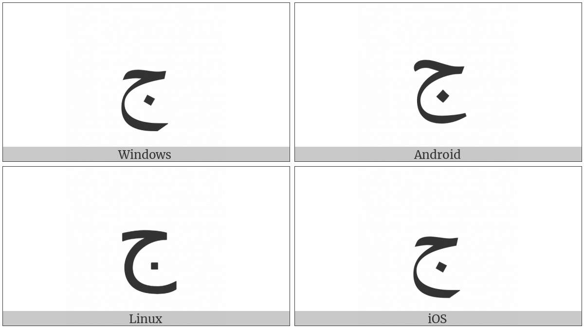 Arabic Letter Jeem Isolated Form on various operating systems