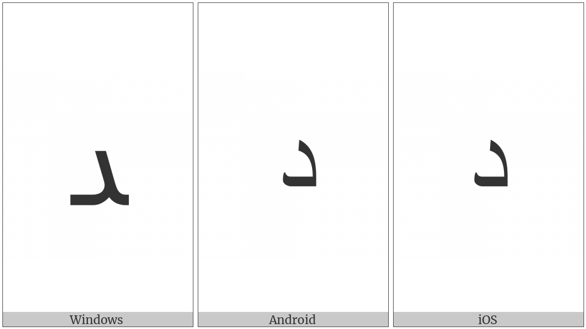 Arabic Letter Dal Final Form on various operating systems