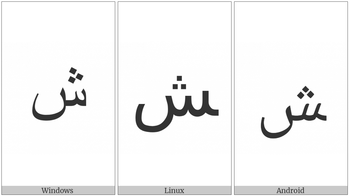 Arabic Letter Sheen Final Form on various operating systems