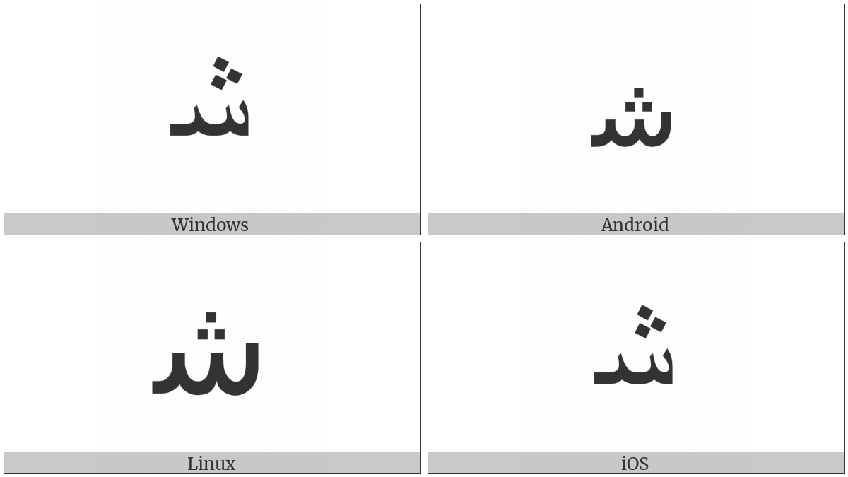 Arabic Letter Sheen Initial Form on various operating systems