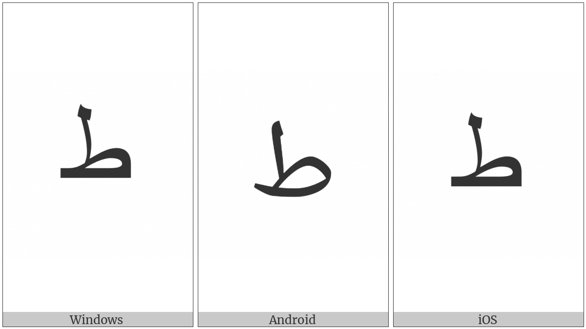 Arabic Letter Tah Isolated Form on various operating systems