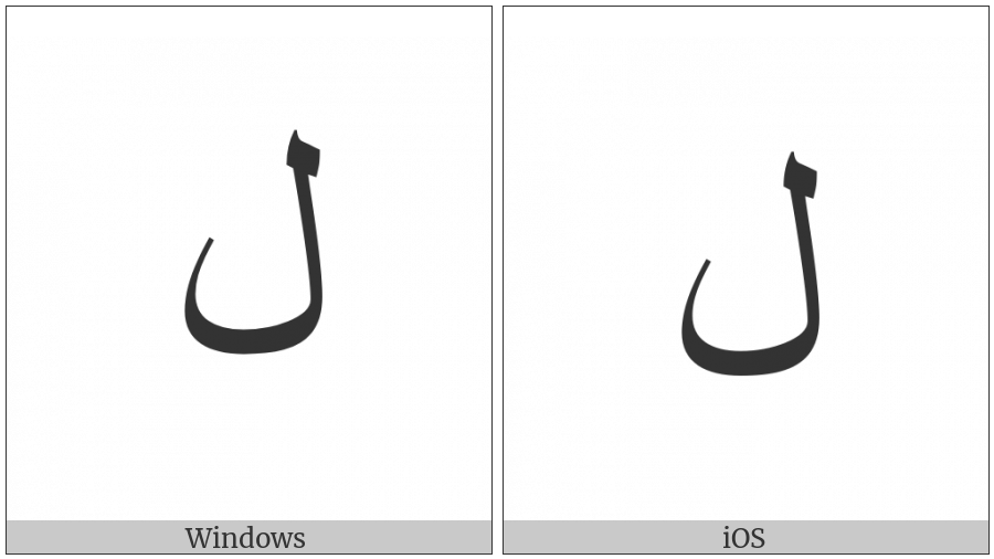 Arabic Letter Lam Final Form on various operating systems