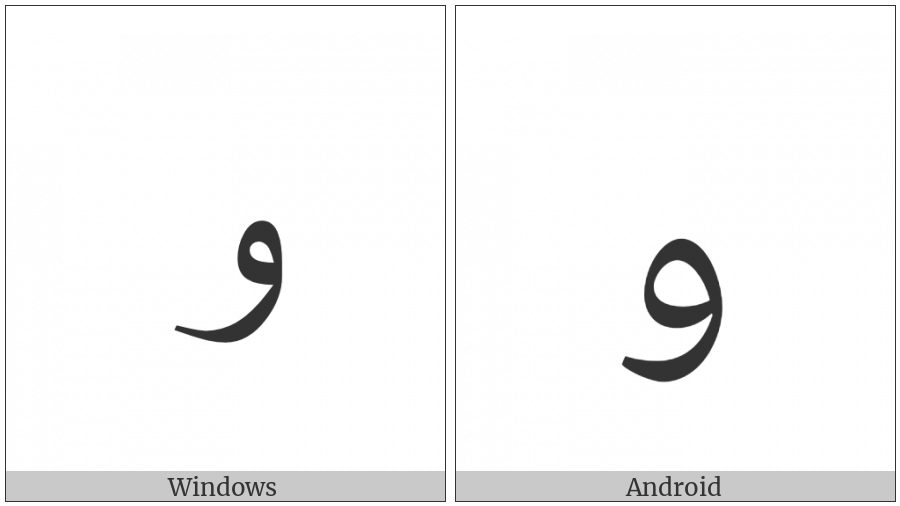 Arabic Letter Waw Isolated Form on various operating systems