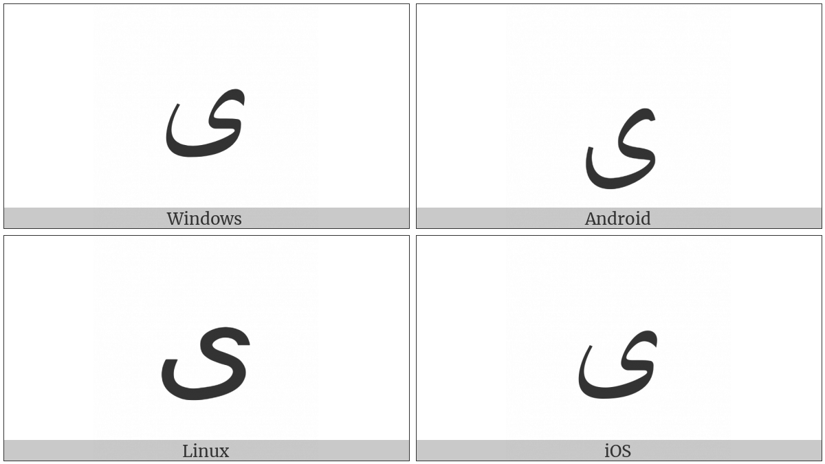 Arabic Letter Alef Maksura Isolated Form on various operating systems