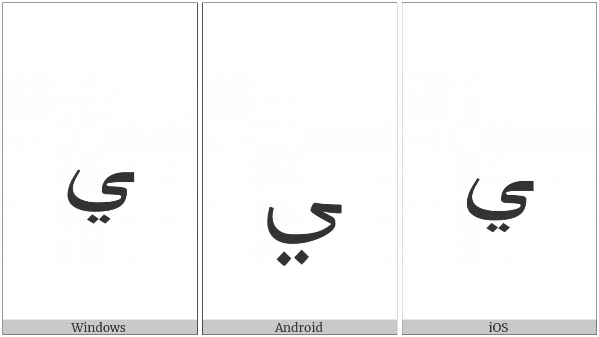 Arabic Letter Yeh Final Form on various operating systems