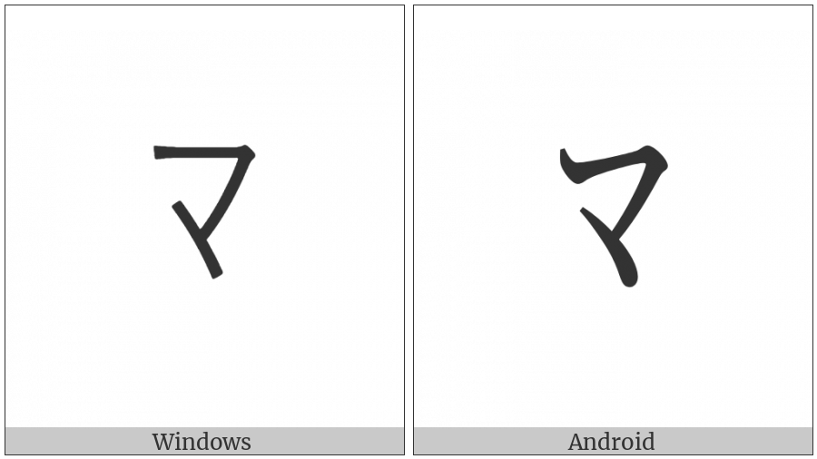 Halfwidth Katakana Letter Ma on various operating systems