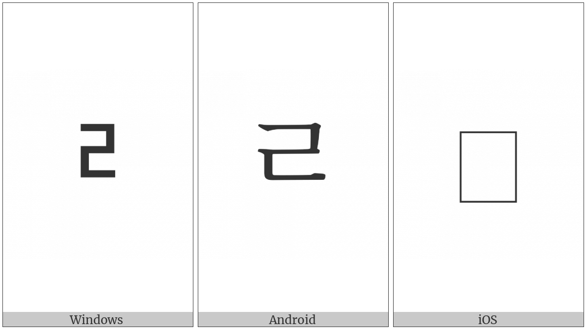 Halfwidth Hangul Letter Rieul on various operating systems