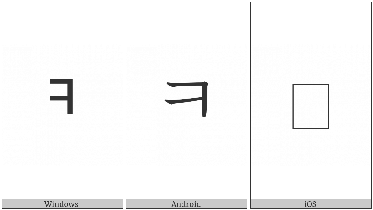 Halfwidth Hangul Letter Khieukh on various operating systems