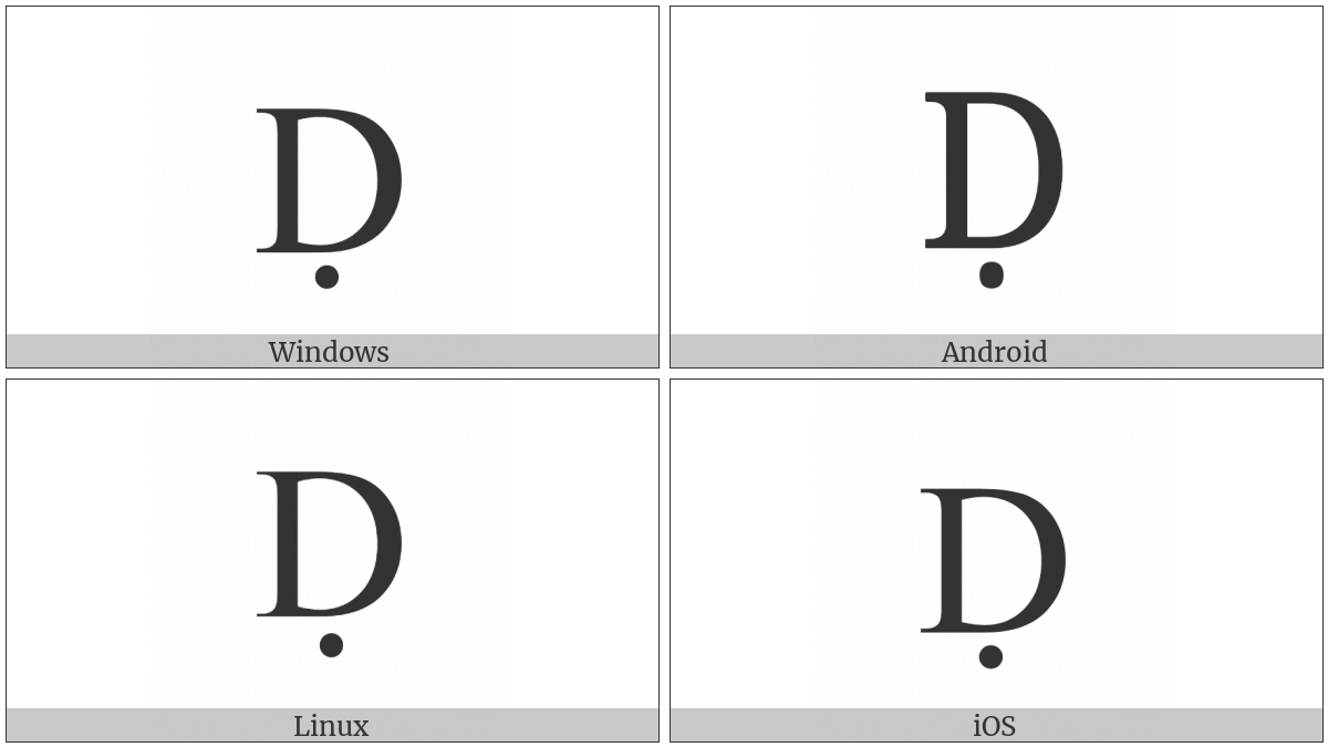 Latin Capital Letter D With Dot Below on various operating systems