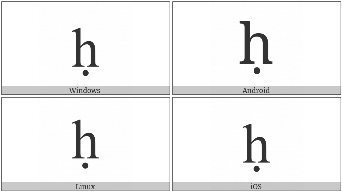 Latin Small Letter H With Dot Below on various operating systems