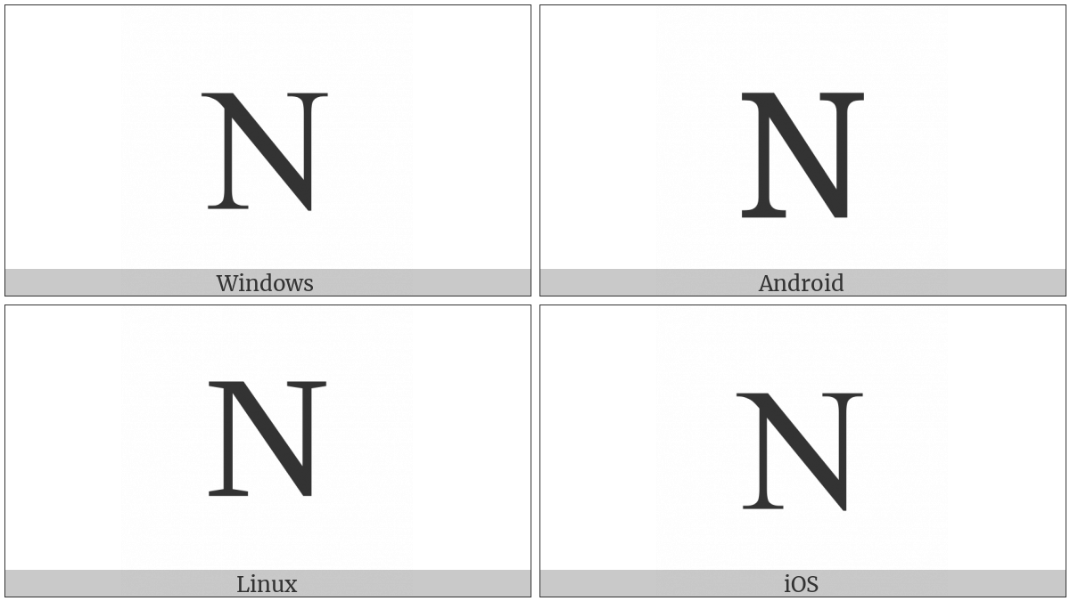 Latin Capital Letter N on various operating systems