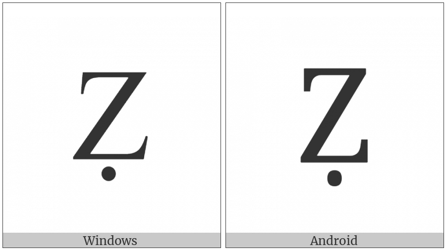 Latin Capital Letter Z With Dot Below on various operating systems