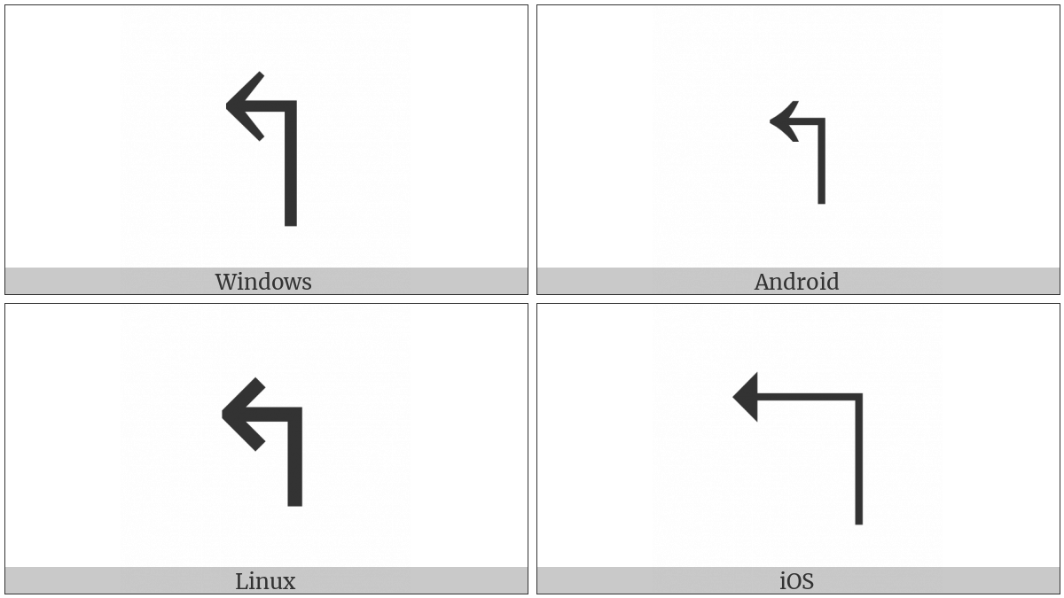 Upwards Arrow With Tip Leftwards on various operating systems