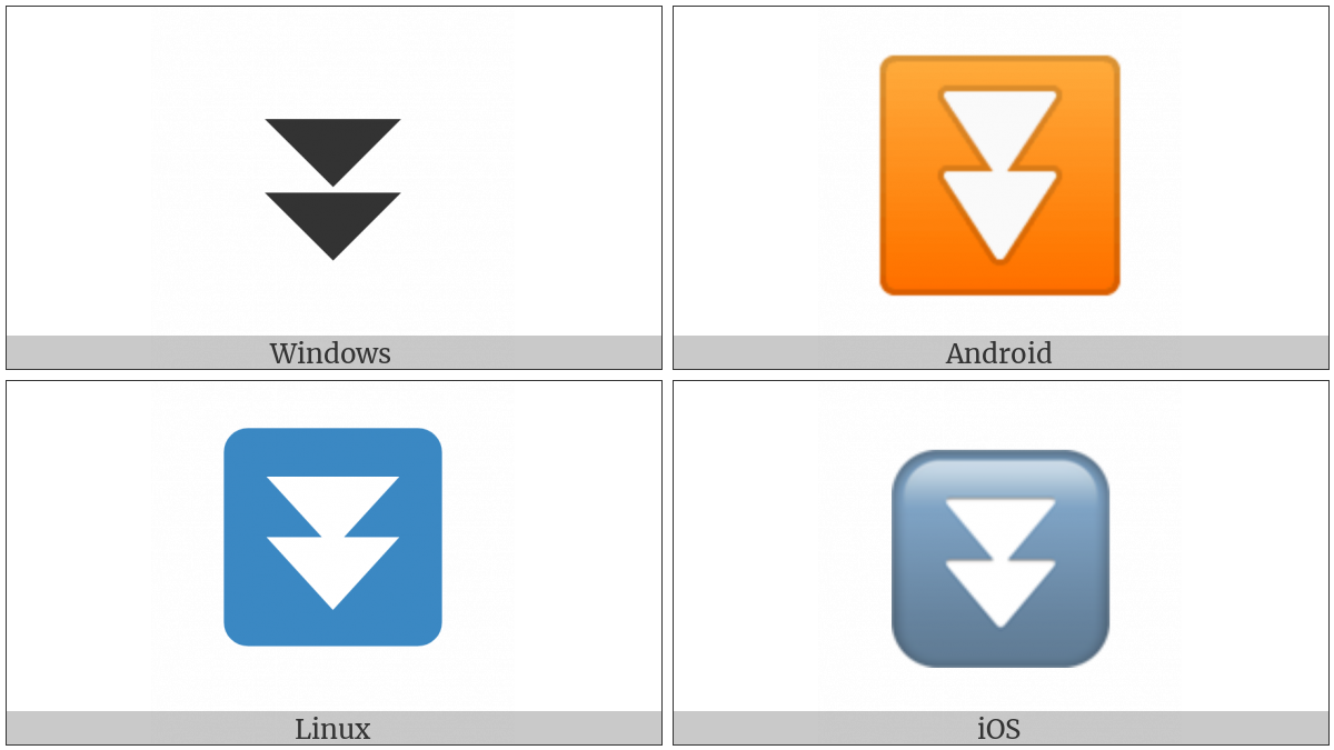 Black Down-Pointing Double Triangle on various operating systems