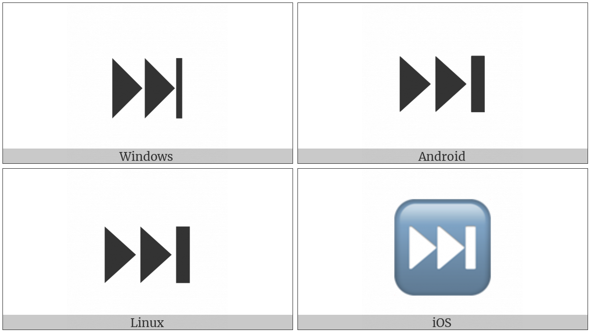 Black Right-Pointing Double Triangle With Vertical Bar on various operating systems