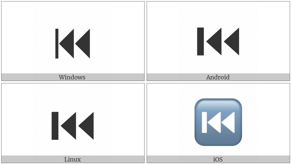 Black Left-Pointing Double Triangle With Vertical Bar on various operating systems