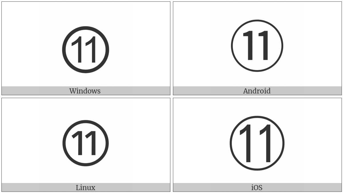 Circled Number Eleven on various operating systems