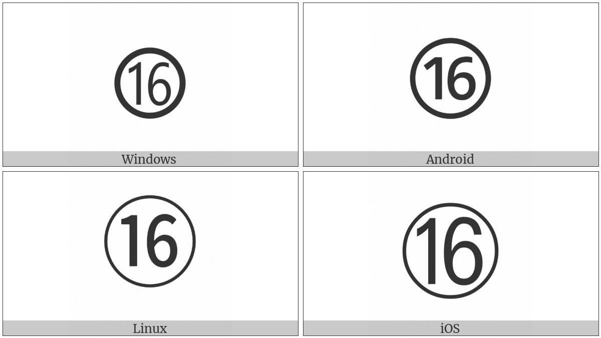 Circled Number Sixteen on various operating systems