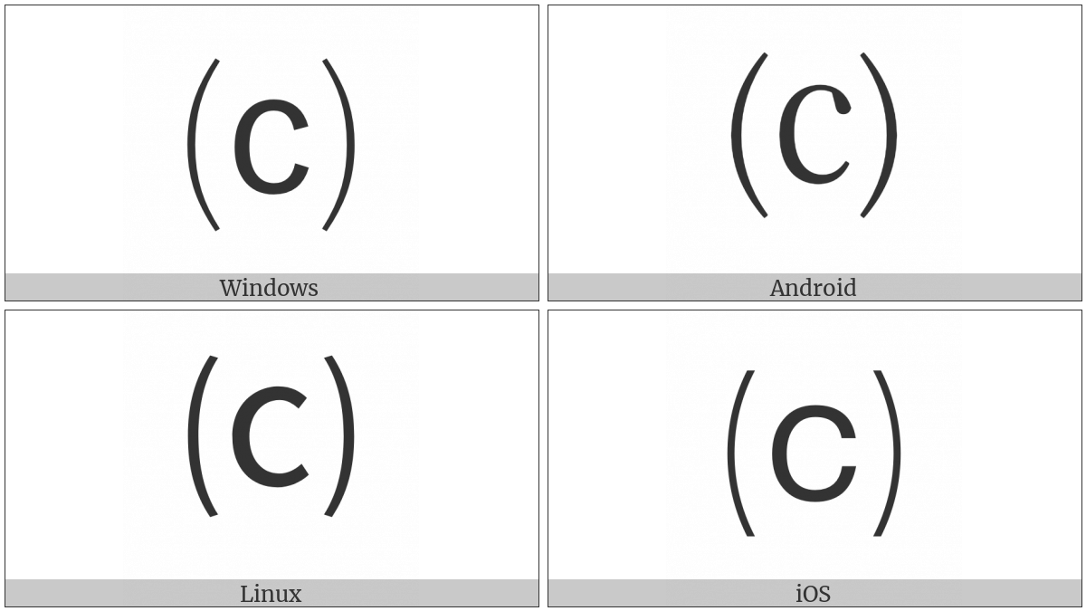 Parenthesized Latin Small Letter C on various operating systems