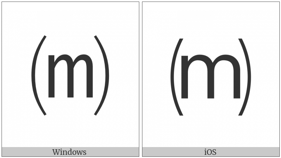 Parenthesized Latin Small Letter M on various operating systems