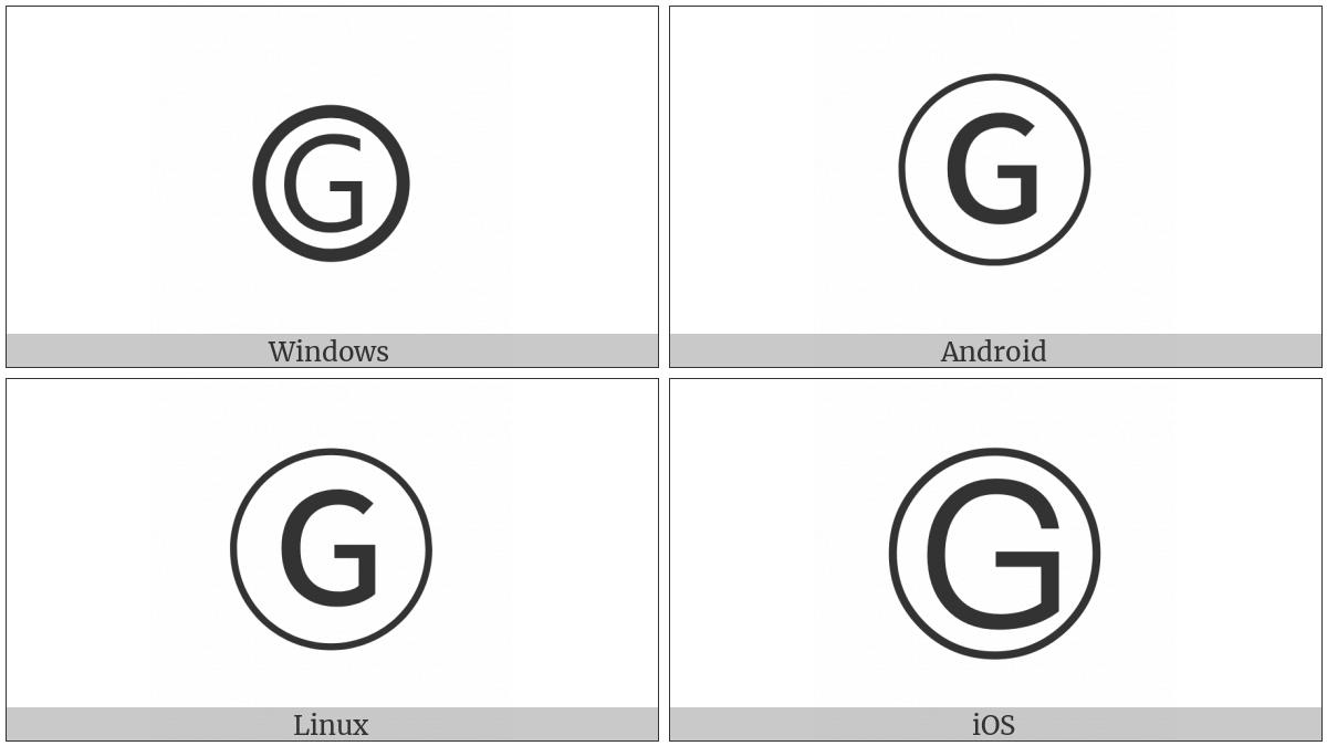 Circled Latin Capital Letter G on various operating systems